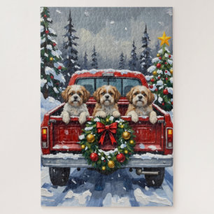 Shih Tzu Weihnachten Rotes Lastwagen Ferien Puzzle