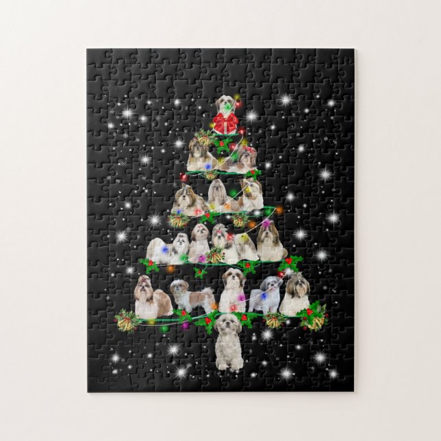 Shih Tzu Weihnachtsbaum bedeckt durch Fashlight Puzzle (Vertikal)