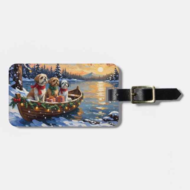 Shih Tzu Weihnachtsboot Urlaub Gepäckanhänger (Vorderseite horizontal)