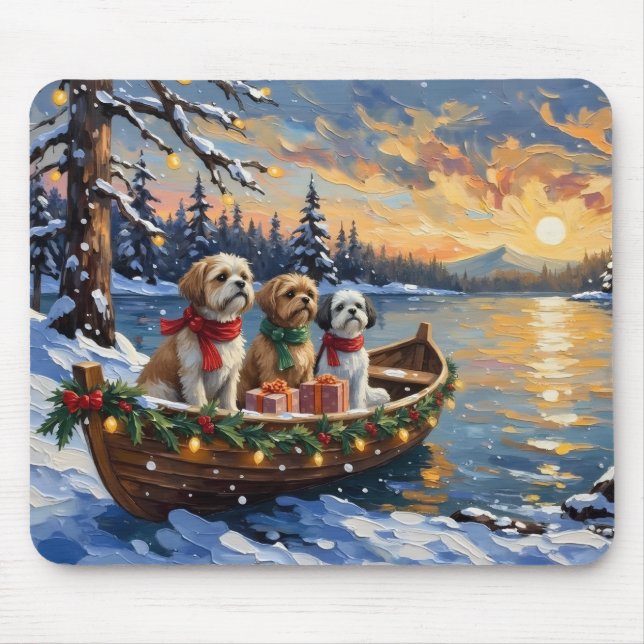 Shih Tzu Weihnachtsboot Urlaub Mousepad (Vorne)