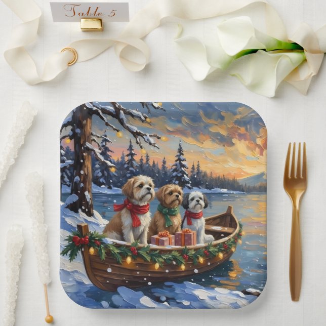 Shih Tzu Weihnachtsboot Urlaub Pappteller (Hochzeit)