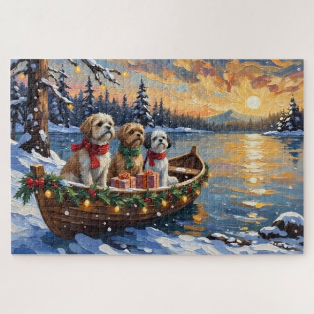 Shih Tzu Weihnachtsboot Urlaub Puzzle (Horizontal)