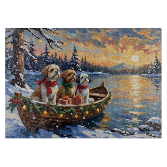 Shih Tzu Weihnachtsboot Urlaub Schneidebrett (Vorderseite)