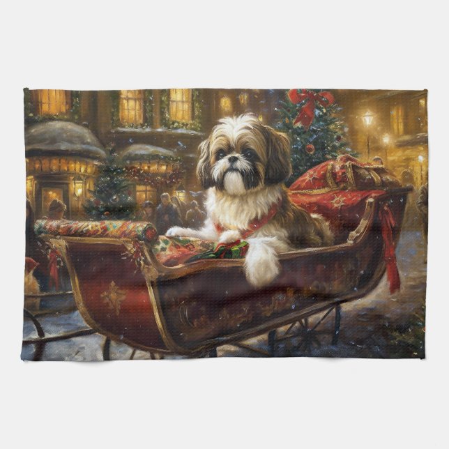 Shih Tzu Weihnachtsfeiertag Geschirrtuch (Horizontal)