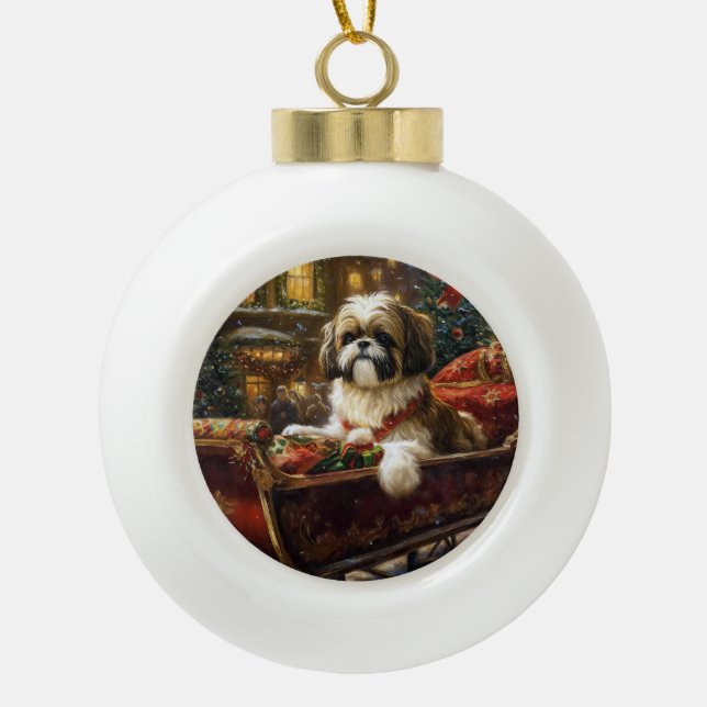 Shih Tzu Weihnachtsfeiertag Keramik Kugel-Ornament (Vorderseite)