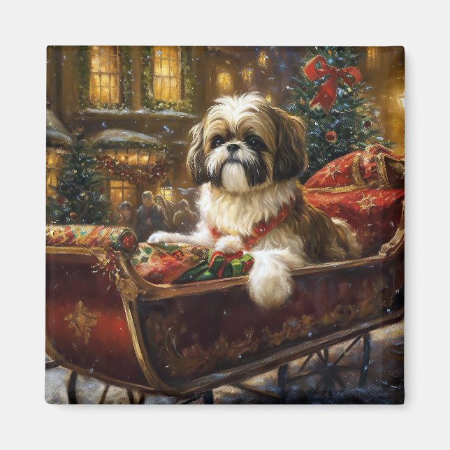 Shih Tzu Weihnachtsfeiertag Magnet (Vorne)