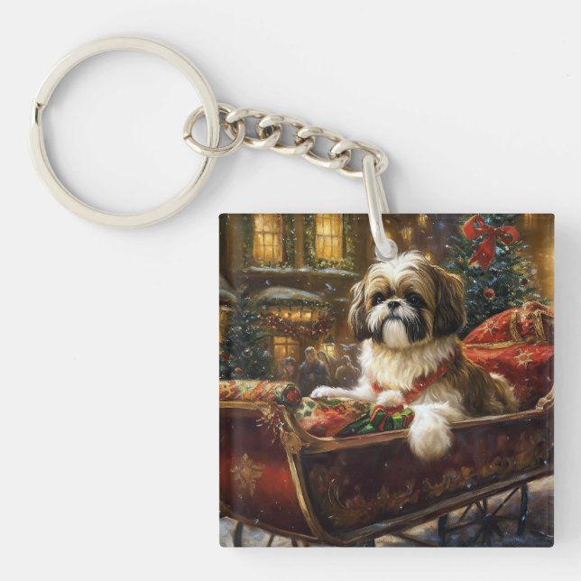 Shih Tzu Weihnachtsfeiertag Schlüsselanhänger (Vorderseite)