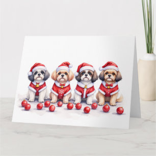 Shih Tzu Weihnachtskleid Santa Hut Karte