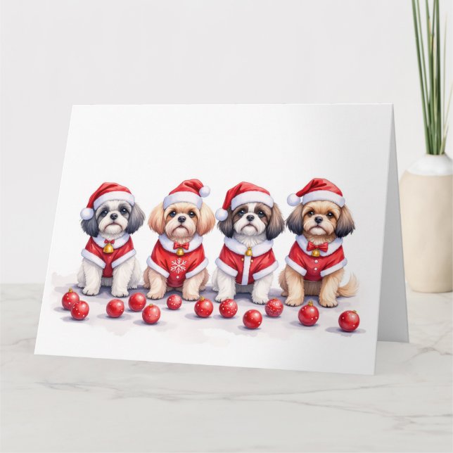 Shih Tzu Weihnachtskleid Santa Hut Karte (Vorderseite)