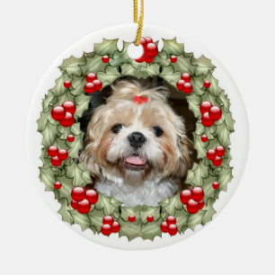 Shih Tzu Weihnachtskranz Keramikornament