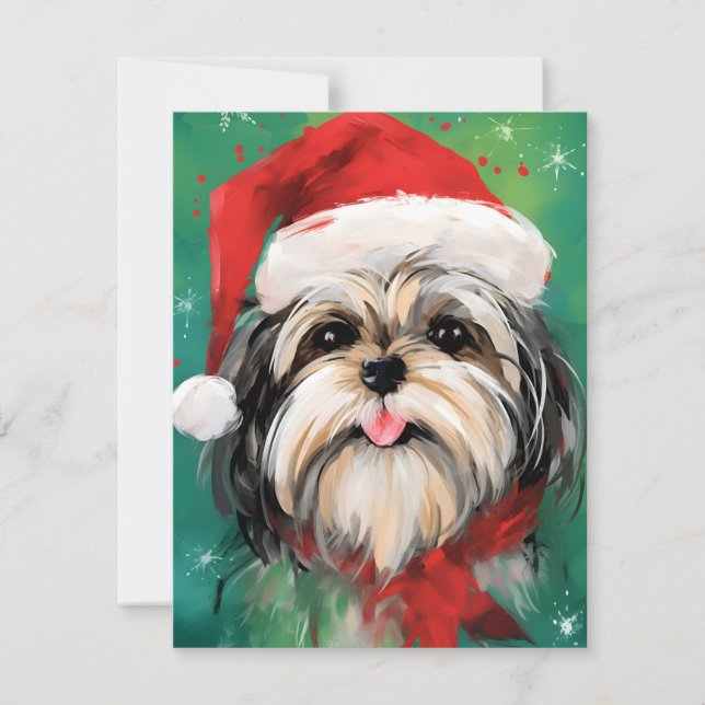 Shih Tzu Weihnachtsmalerei Feiertagskarte (Vorderseite)