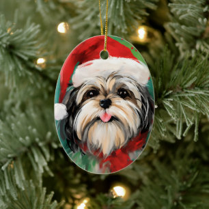 Shih Tzu Weihnachtsmalerei Keramik Ornament
