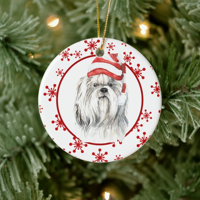 Shih Tzu Weihnachtsmannmütze Red Snowflake Keramik Ornament (Baum)