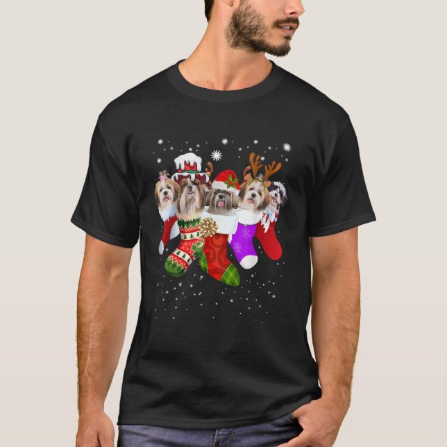 Shih Tzu Weihnachtsmannmütze Weihnachtssocken Snow T-Shirt (Vorderseite)