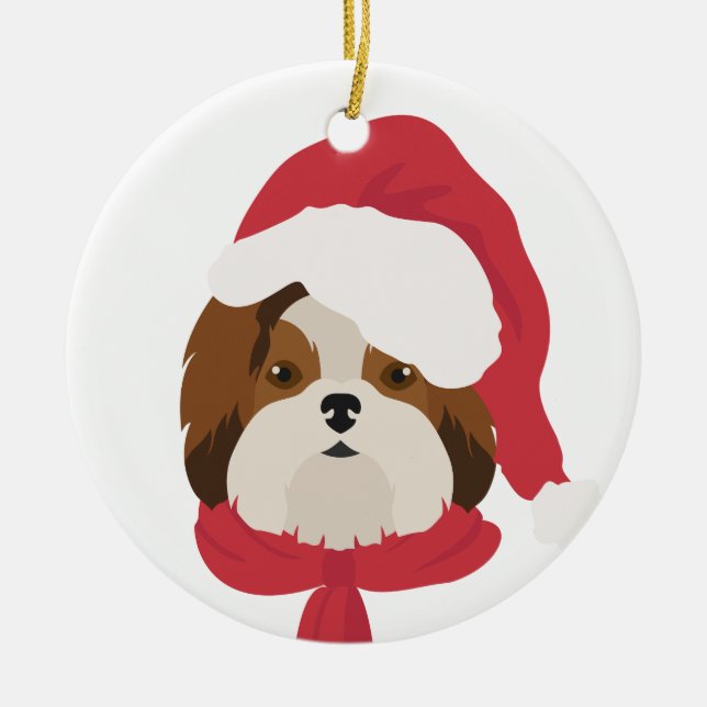 Shih Tzu Weihnachtsschmuck. Schneeflocke Dekoratio Keramik Ornament (Vorne)