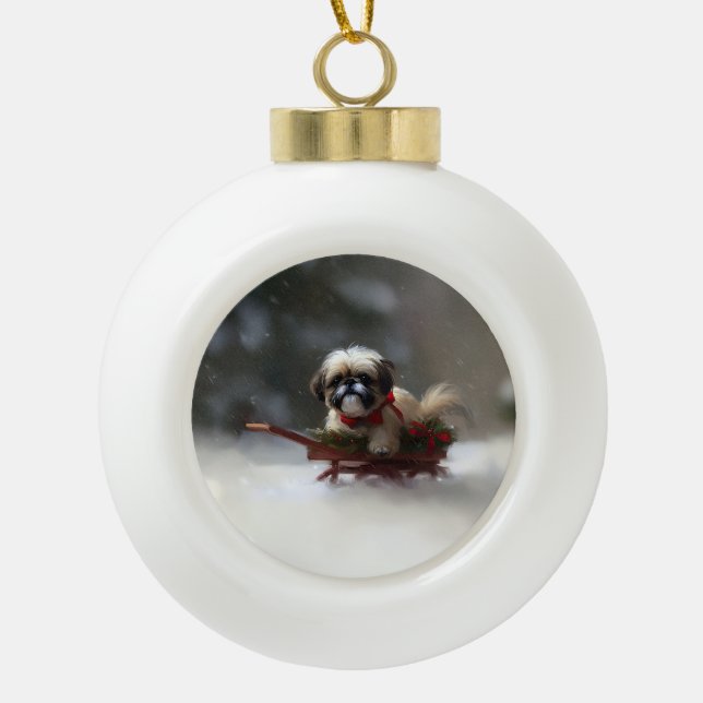Shih Tzu Weihnachtsschnee Winter Keramik Kugel-Ornament (Vorderseite)