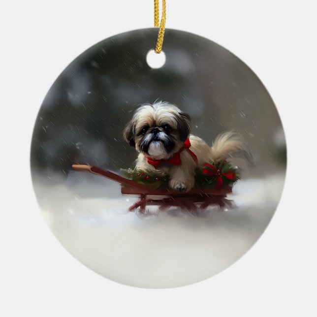 Shih Tzu Weihnachtsschnee Winter Keramik Ornament (Vorne)