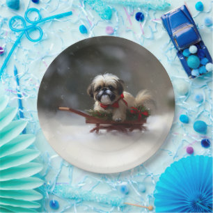 Shih Tzu Weihnachtsschnee Winter Pappteller