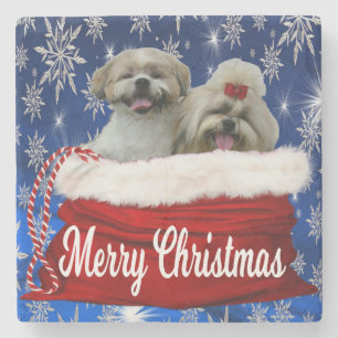 Shih tzu WeihnachtsUntersetzer, Shihtzu Steinuntersetzer