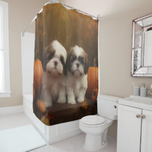 Shih Tzu Welpe Herbstfreude Kürbis Duschvorhang