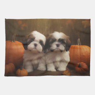 Shih Tzu Welpe Herbstfreude Kürbis  Geschirrtuch
