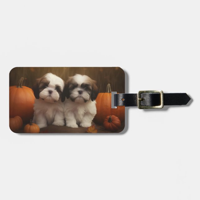 Shih Tzu Welppy Autumn Delight Pumpkin Gepäckanhänger (Vorderseite horizontal)