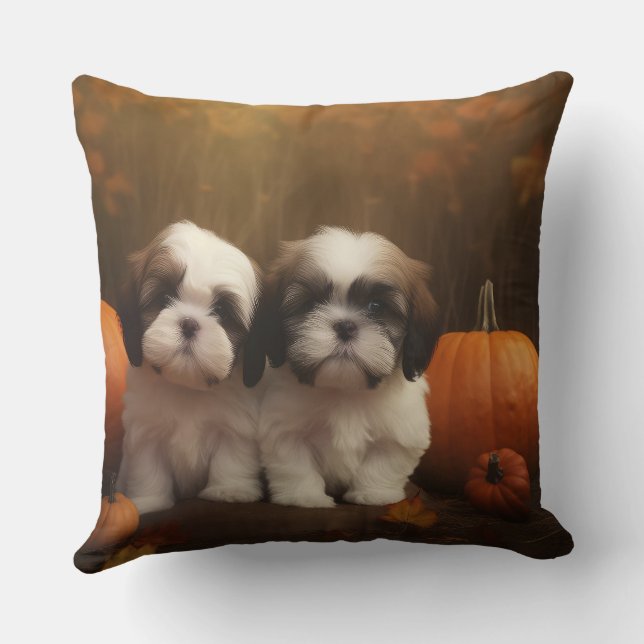 Shih Tzu Welppy Autumn Delight Pumpkin Kissen (Rückseite)