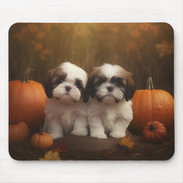 Shih Tzu Welppy Autumn Delight Pumpkin Mousepad (Vorne)