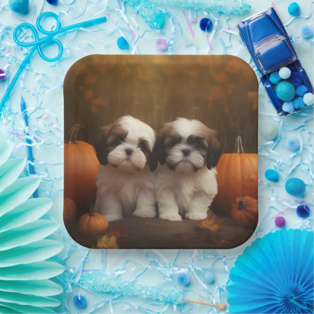 Shih Tzu Welppy Autumn Delight Pumpkin Pappteller (Party)