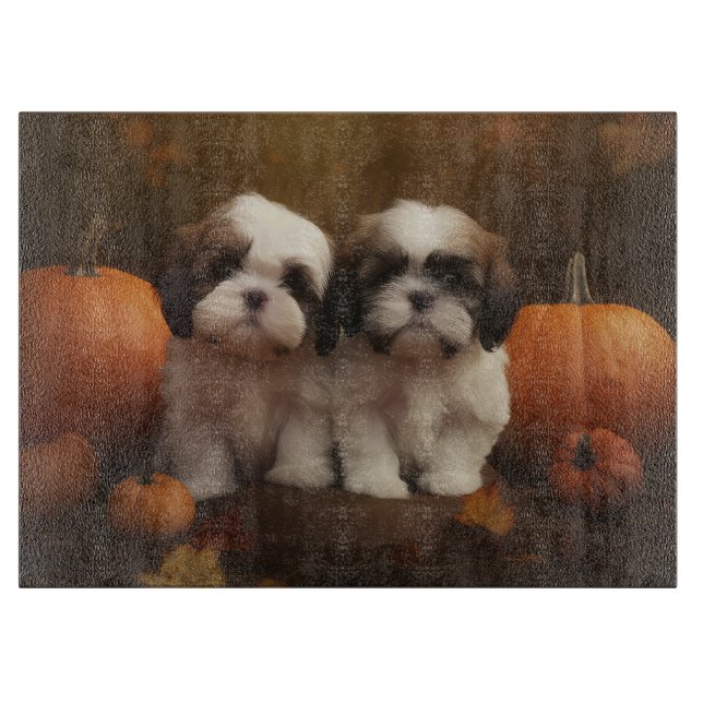 Shih Tzu Welppy Autumn Delight Pumpkin Schneidebrett (Vorderseite)