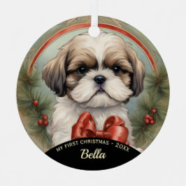Shih Tzu Welppy's First Christmas Ornament Aus Metall