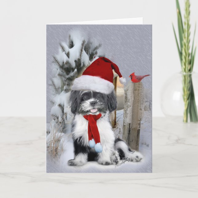 Shih Tzu Winterszene Feiertagskarte (Vorderseite)