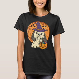Shih Tzu Witch Moon Kürbislaterne Halloween T-Shirt