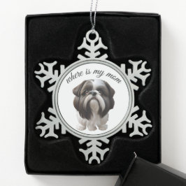 Shih Tzu - Wo ist meine Mama Schneeflocken Zinn-Ornament