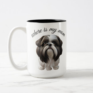 Shih Tzu - Wo ist meine Mama Zweifarbige Tasse