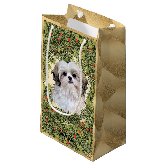 Shih Tzu Wreath Kleine Geschenktüte (Vorderseite Schrägansicht)