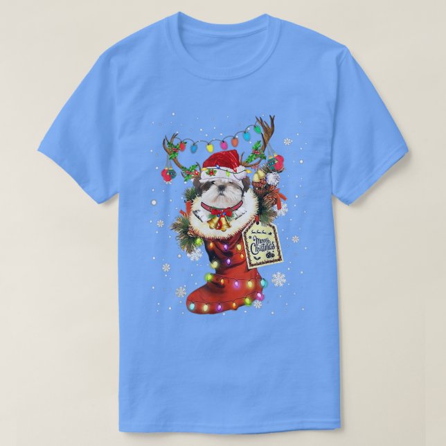 Shih Tzu Xmas Boot Christmas Sock Winter Snow  T-Shirt (Design vorne)