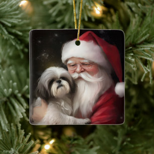 Shih Tzu zu Weihnachten Keramikornament