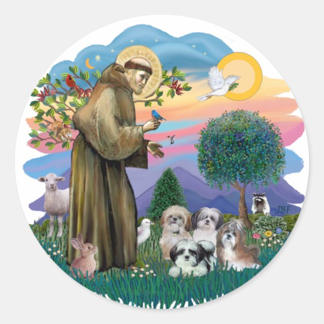 Shih Tzus (vier) Runder Aufkleber (Vorderseite)