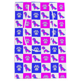 Shihpoo Dog & Paw Print Crazy Hot Pink & Blue Mittlere Geschenktüte