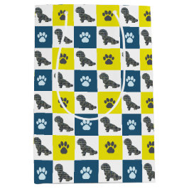 Shihpoo Dog & Paw Print Yellow Grid Silhouette Mittlere Geschenktüte