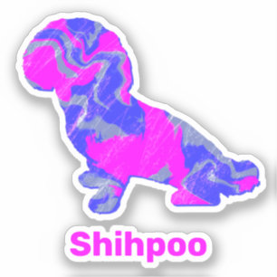 Shihpoo Dog Silhouette Crazy Hot Pink Sticker