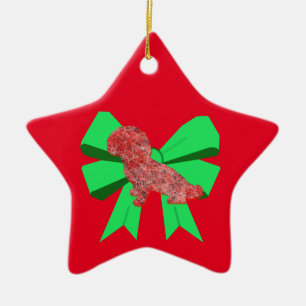 Shihpoo Dog Silhouette Green Bow Weihnachten Keramik Ornament