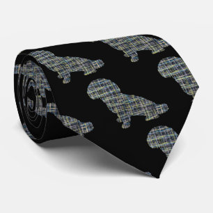 Shihpoo-Hund-Silhouette Gelb & Schwarzes Gitter Krawatte