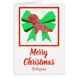 Shihpoo Niedlicher Weihnachtshund & Green Bow Card