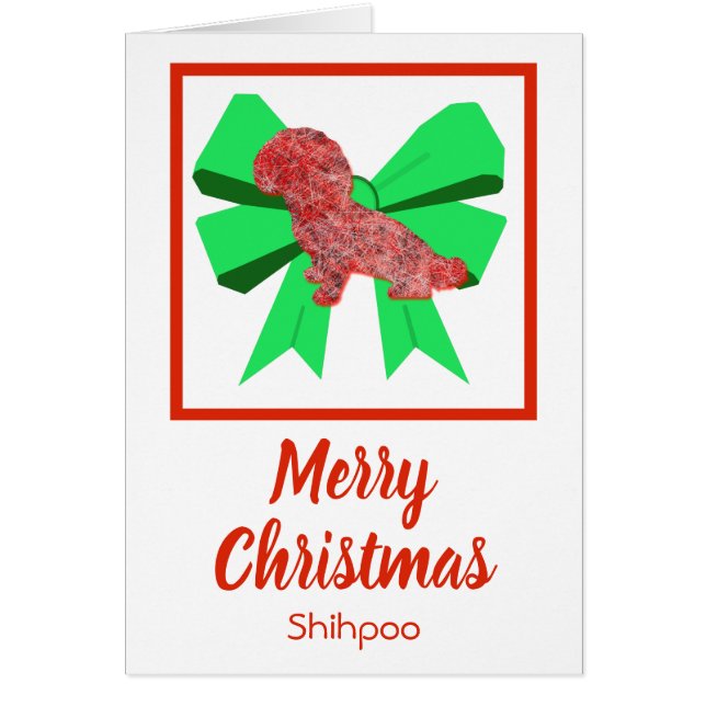 Shihpoo Niedlicher Weihnachtshund & Green Bow Card (Vorne)