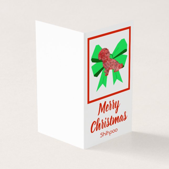 Shihpoo Silhouette Weihnachtshunde & Grüner Bow Ge (Vorderseite)