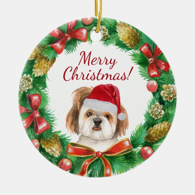 Shihtzu Dog Frohe Weihnachten Keramik Ornament (Vorne)