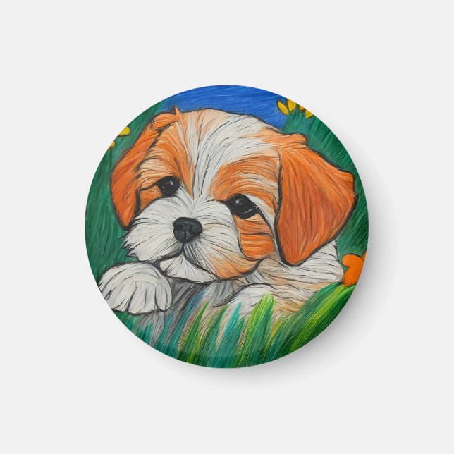 Shihtzu Welpenkräuterkunst-Aussehen-Magnet Magnet (Vorne)