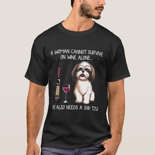 Shihzu and wine Funny Dog retro T-Shirt (Vorderseite)